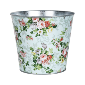 Rose print round zinc flower pot