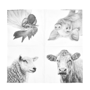 Paper napkins farm animals b/w L